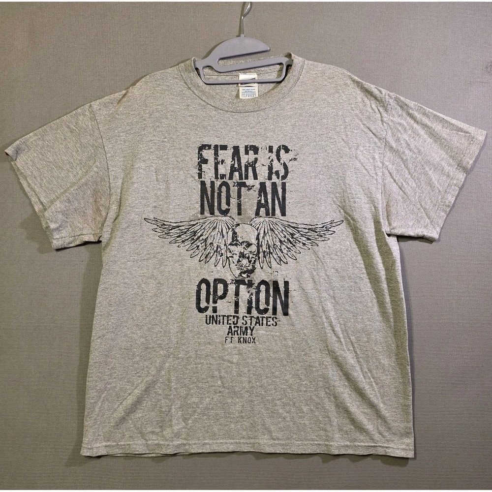 Vintage SOFFE US Army Ft Knox T-Shirt Large Fear Is Not An Option Skull USA